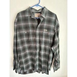 Pearl Snap Flannel Plaid Western Mens Shirt L, Panhandle Powder River Outfitters